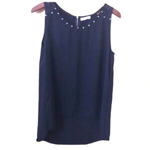 Pearl Black Silver Studded Lace Tank Top Cami sleek Professional Layering Basic